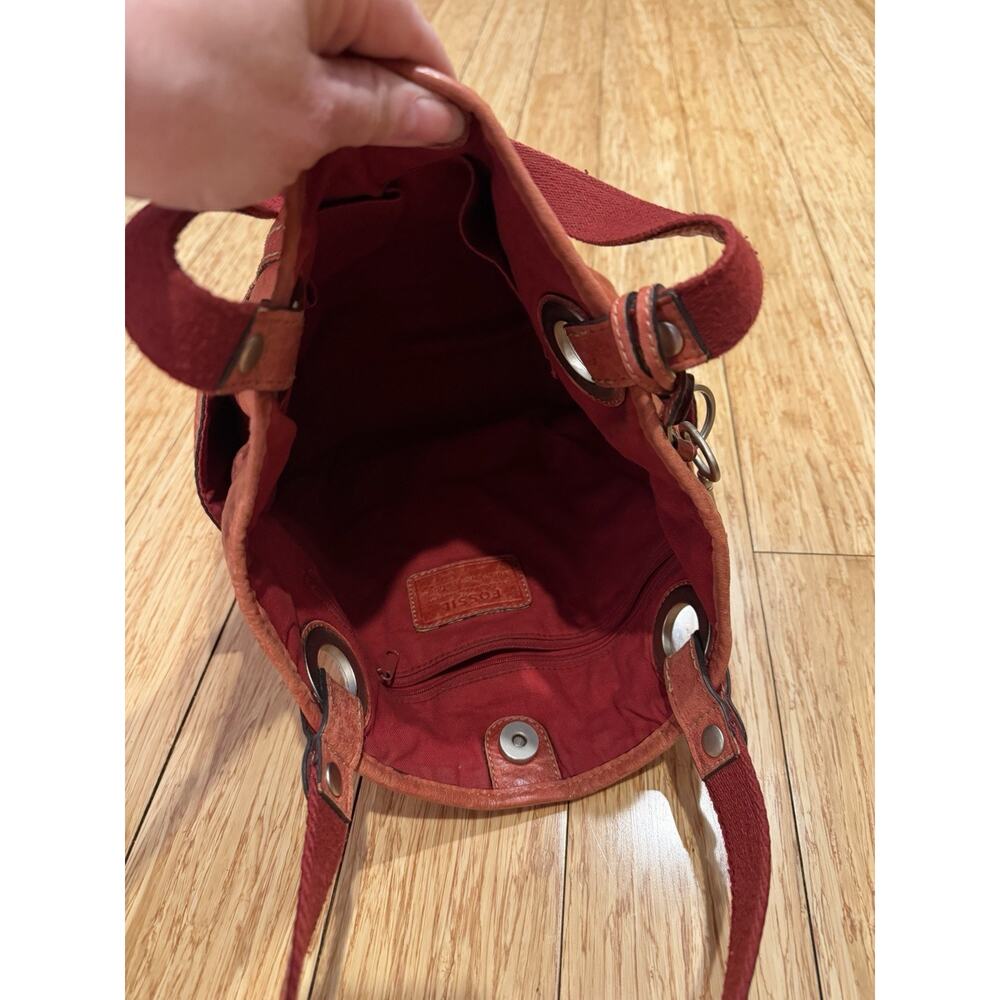 Fossil Vintage Red Soft Leather Purse Shoulder Bag Tote Double Handled Key - Picture 10 of 12